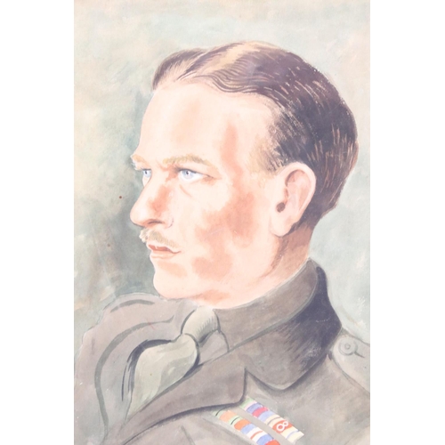 450 - Herman Klusmeyer 1947 watercolour portrait of a army major of the Cheshire Regiment having served in... 