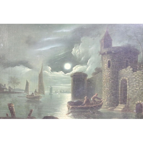 455 - Tiebout Regters 1710-1768 attributed oil on panel boatmen by moonlight by castle keep signed and dat... 