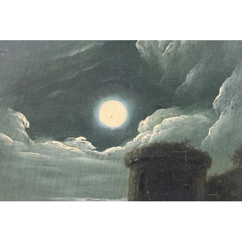 455 - Tiebout Regters 1710-1768 attributed oil on panel boatmen by moonlight by castle keep signed and dat... 