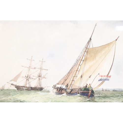 458 - Robert Moore (b. 1905) Watercolour Seascape with French Sailing Boat and Sailing Ships, signed lower... 