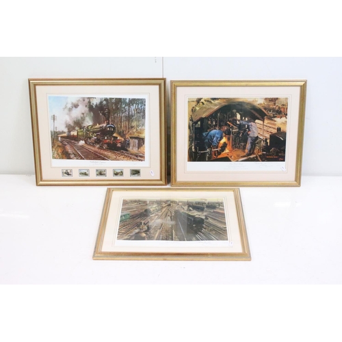 461 - Terence Cuneo - Three Limited Edition Steam Train Prints including Signed ‘ Clapham Junction ‘ no. 5... 