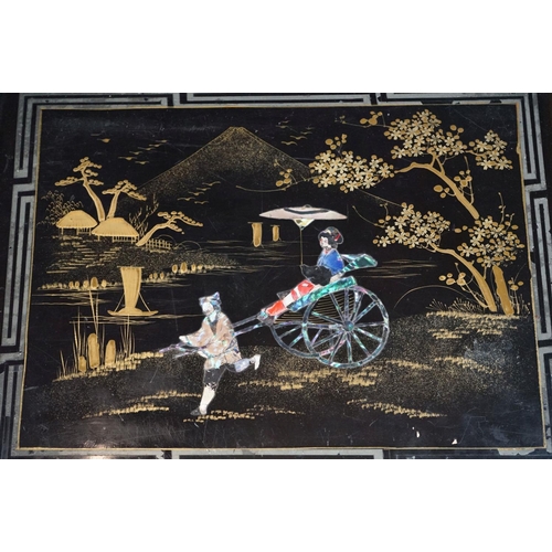 125 - Early 20th Century Japanese lacquer photograph / postcard album featuring a gilt landscape scene to ... 