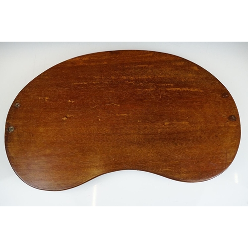 169 - Early 20th Century mahogany inlaid kidney shaped tray having marquetry galleried sides and twin bras... 