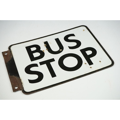 172 - Mid Century enamelled bus stop sign. The sign of square form with black and white enamelling. Measur... 