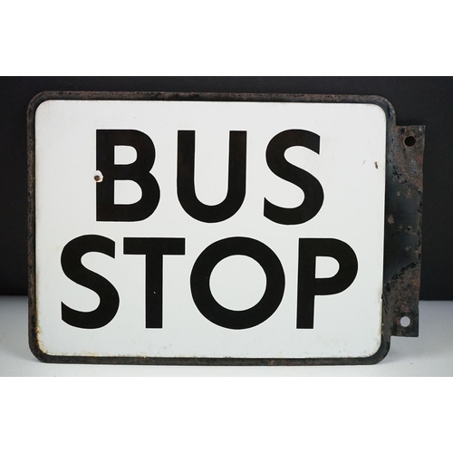 172 - Mid Century enamelled bus stop sign. The sign of square form with black and white enamelling. Measur... 