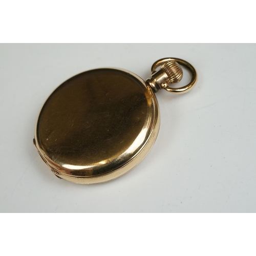 228 - A 10ct gold plated full hunter pocket watch with white enamel dial and sub second dial to 6 o'clock.