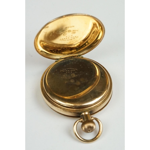 228 - A 10ct gold plated full hunter pocket watch with white enamel dial and sub second dial to 6 o'clock.