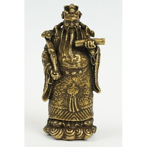 234 - A group of 3 Immortal Chinese Gods brass Figurines Fuk Luk Sau with character marks to base.