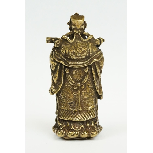 234 - A group of 3 Immortal Chinese Gods brass Figurines Fuk Luk Sau with character marks to base.