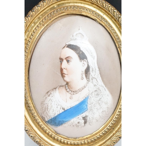 243 - An antique oval ceramic portrait of Queen Victoria.