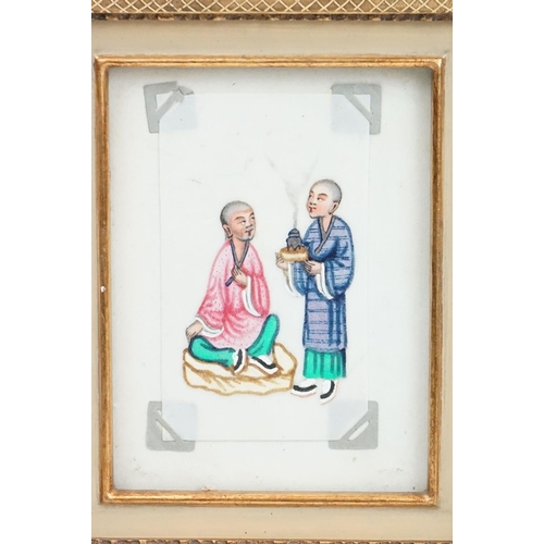 244 - A pair of fine antique Chinese watercolour miniatures on rice paper of boys with noble.