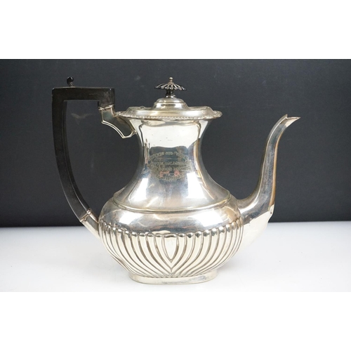 257 - A small collection metalware to include a silver plated coffee pot, sugar shaker, water jug and a pa... 