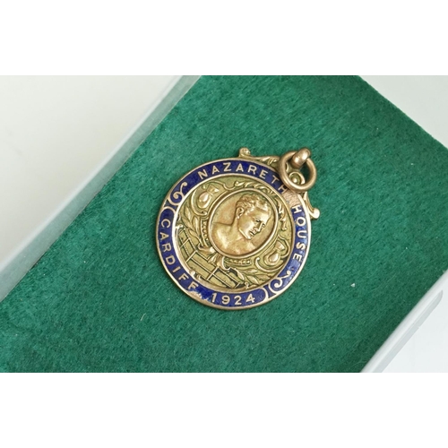 292 - Two cased Cromwell's league medals together with a Nazareth House Cardiff 1924 9ct gold and enamel w... 