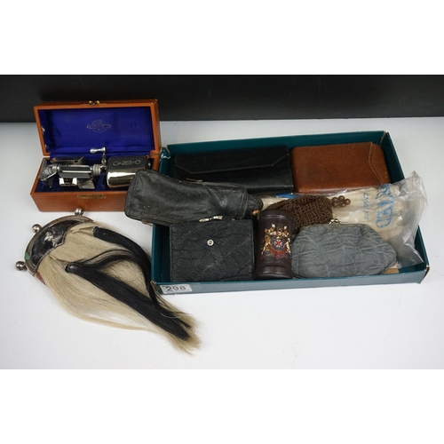 298 - A group of mixed collectables to include a sporran, cased razor, purses, cigar case....etc.