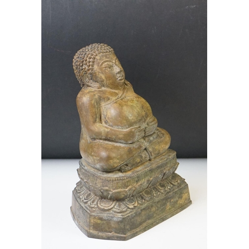 139 - Thai ' Fat Bellied ' Bronze Buddha seated in the lotus position. Measures 20cm high