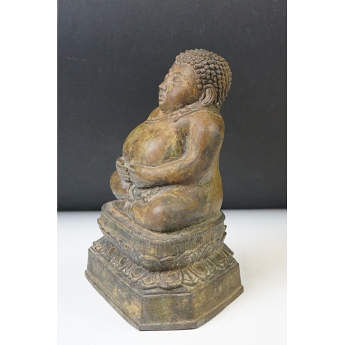 139 - Thai ' Fat Bellied ' Bronze Buddha seated in the lotus position. Measures 20cm high