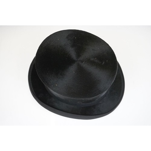 162 - Early 20th century moleskin top hat with felt band, with cardboard hat box.