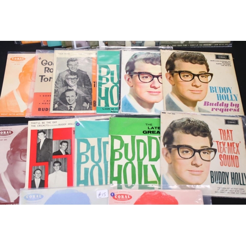 474A - Vinyl & Autographs - 29 Buddy Holly & The Crickets UK EP 7” 45rpm singles, including many tri-centre... 