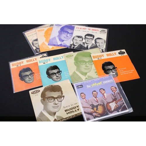 474A - Vinyl & Autographs - 29 Buddy Holly & The Crickets UK EP 7” 45rpm singles, including many tri-centre... 