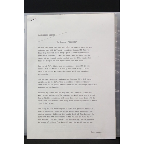 993 - Memorabilia - The Beatles - Full PR press release pack from the unreleased Beatles Sessions compilat... 