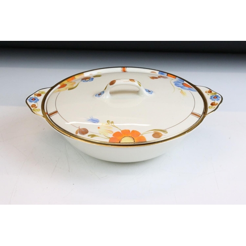 42 - Art Deco Gray's Pottery dinner service having hand painted orange and blue floral decoration. To inc... 