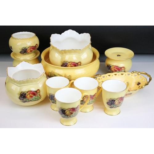 43 - Collection of Aynsley Golden Orchard ceramics to include four tea cups, fruit bowl, three vases, dis... 