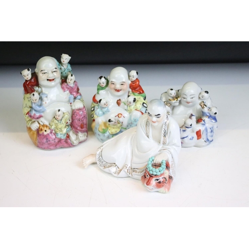 44 - Assorted Chinese ceramics to include a 20th Century famille verte vase, three laughing buddha figuri... 