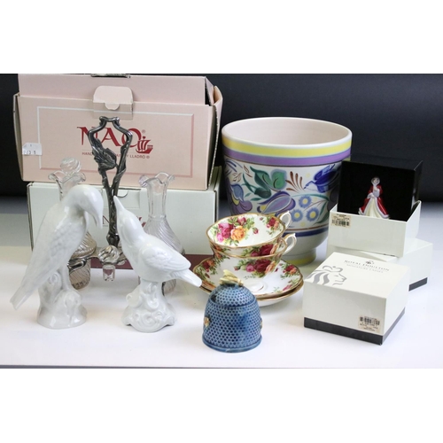 45 - Assorted ceramics to include two boxed Nao figurines, a Poole pottery jardinere, two Royal Albert Ol... 