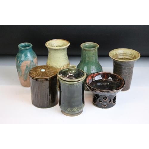 46 - Seven pieces of 20th Century studio art pottery to include some signed examples. Tallest measures 15... 