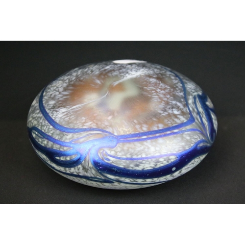 59 - Group of 20th Century studio art glass to include an okra mottled glass paperweight, a la Couvertoir... 