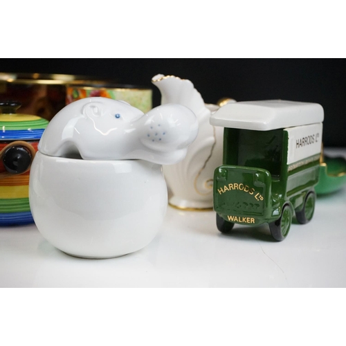 103 - Carlton Ware - Assorted ceramics to include; Harrods ceramic bag and truck, hippo preserve jar, Vert... 