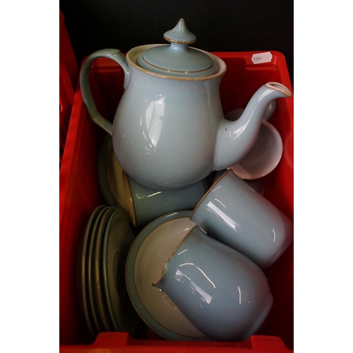 112 - Collection of Denby colonial blue dinner / tea ware. The lot to include coffee pot, tea pot, two jug... 