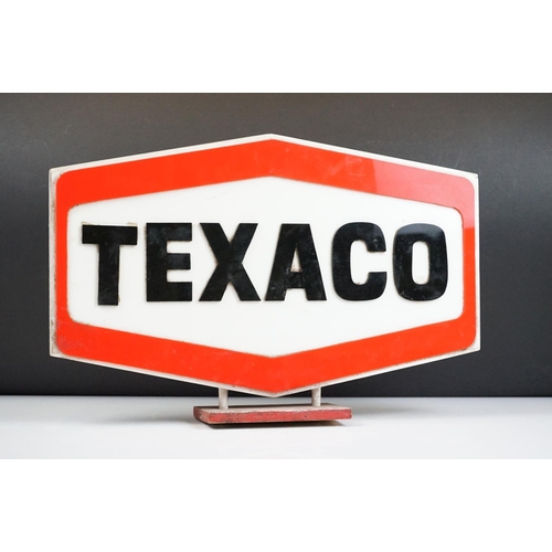 118 - Texaco petrol advertising sign. The sign having a wooden base with double sided plastic Texaco red a... 