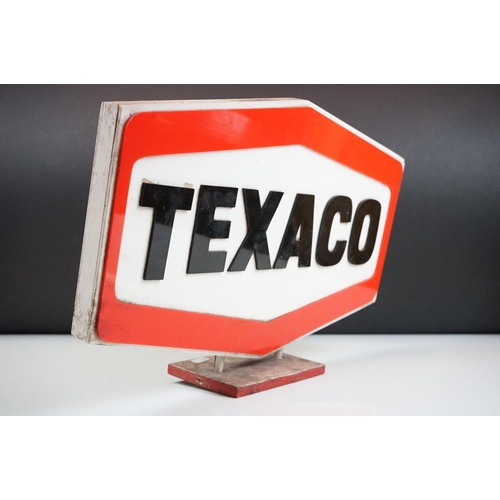 118 - Texaco petrol advertising sign. The sign having a wooden base with double sided plastic Texaco red a... 