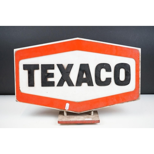 118 - Texaco petrol advertising sign. The sign having a wooden base with double sided plastic Texaco red a... 