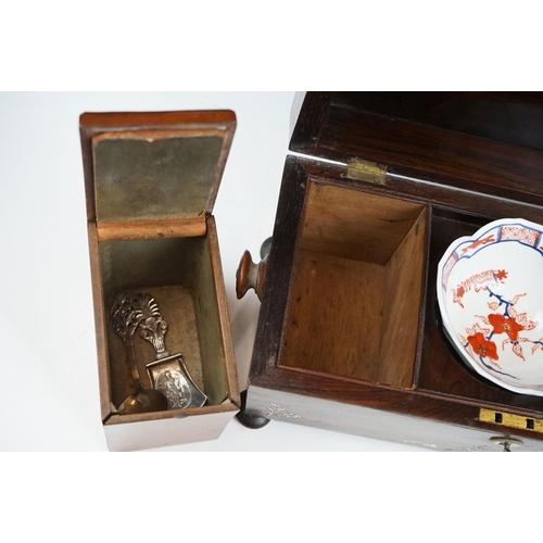 120 - 19th Century sarcophagus tea caddy being inlaid with mother of pearl floral sprays opening to reveal... 