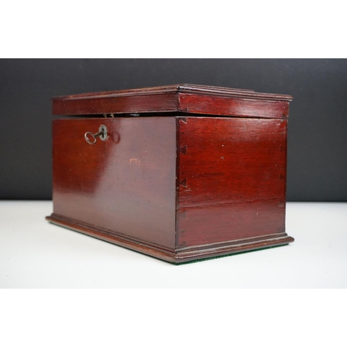 122 - Tea caddy having a hinged lid with inlaid walnut panel opening to reveal tea bowl to the centre flan... 