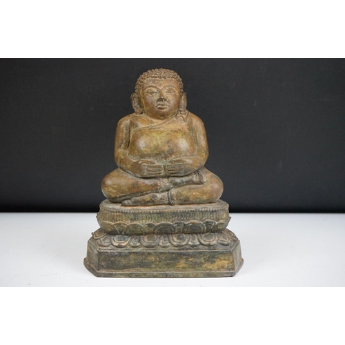 139 - Thai ' Fat Bellied ' Bronze Buddha seated in the lotus position. Measures 20cm high