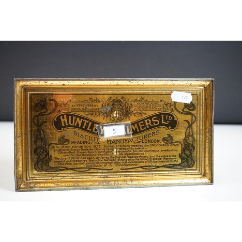 152 - A Huntley & Palmers c.1900 biscuit tin in the form of a Georgian tea caddy with embossed medieval de... 