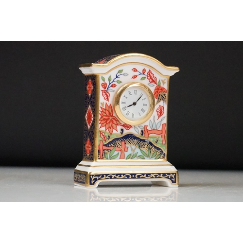 96 - Wedgwood Jasperware millennium mantle clock, Dudson Jasperware twin handled lamp base, Royal Crown D... 