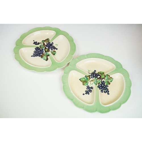 97 - Carlton Ware - 1930's Grape pattern ceramics to include three jugs, Hors d'oeuvre platters, mugs, to... 