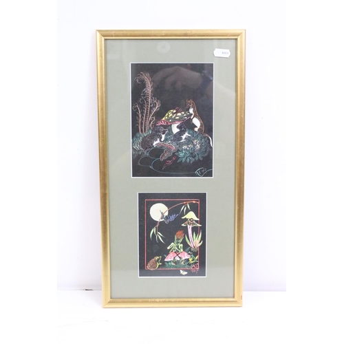 439 - Two framed pairs of hand coloured illustrative prints featuring animals, together with a pair of fra... 