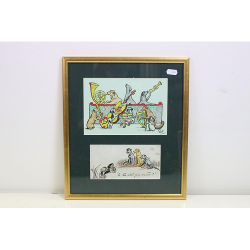 439 - Two framed pairs of hand coloured illustrative prints featuring animals, together with a pair of fra... 