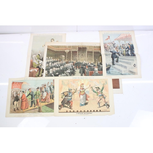 440 - Tom Merry 1853-1902 set of 5 original Victorian lithograph coloured satirical cartoons