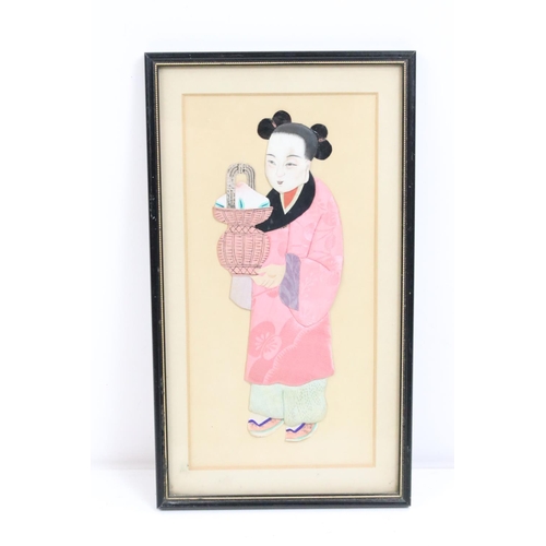 443 - Set of five early 20th Century Chinese fabric collages each featuring a different figure, some adorn... 