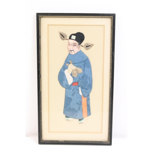 443 - Set of five early 20th Century Chinese fabric collages each featuring a different figure, some adorn... 