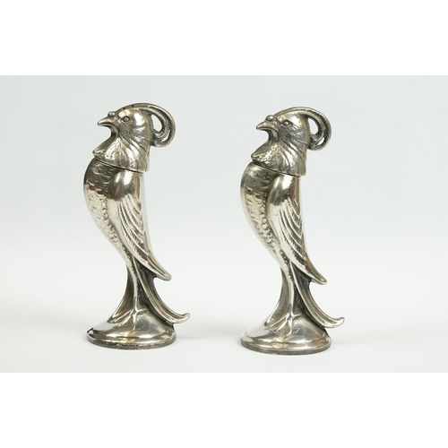 180 - Pair of Silver Plated Salt and Pepper Cruets in the form of Exotic Birds, with screw off heads, 11cm... 