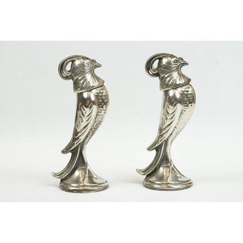 180 - Pair of Silver Plated Salt and Pepper Cruets in the form of Exotic Birds, with screw off heads, 11cm... 