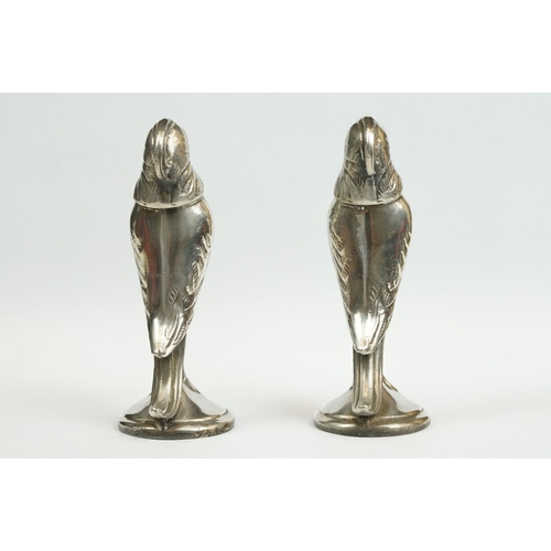 180 - Pair of Silver Plated Salt and Pepper Cruets in the form of Exotic Birds, with screw off heads, 11cm... 