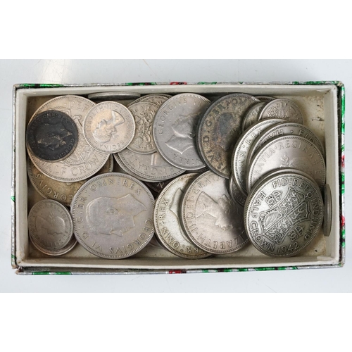 187 - A small collection of mainly British pre decimal coins together with some foreign examples, include ... 